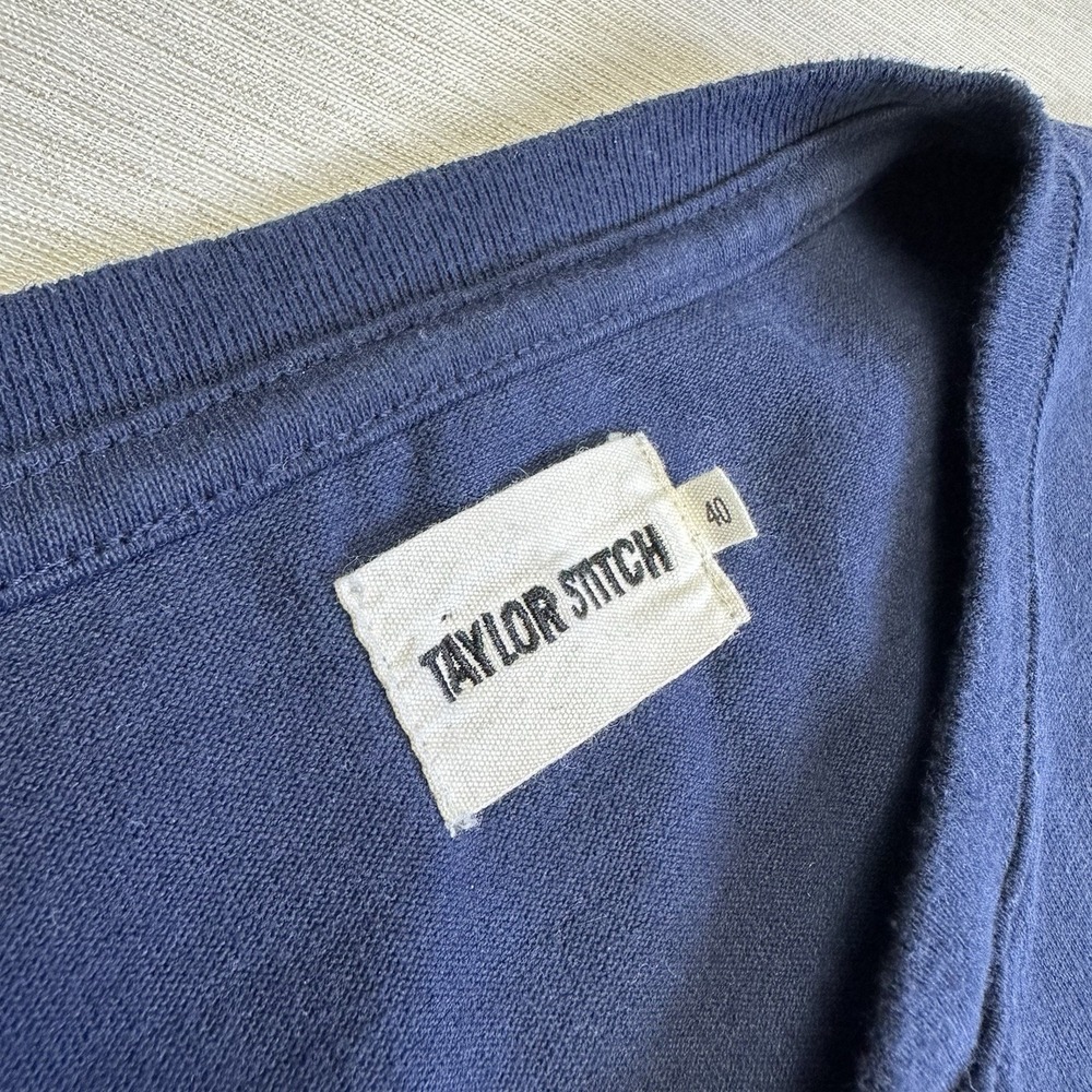 Taylor Stitch Shirt Mens 40 Medium Heavy Bag Henley Navy Blue 3 Button Casual - Picture 4 of 7